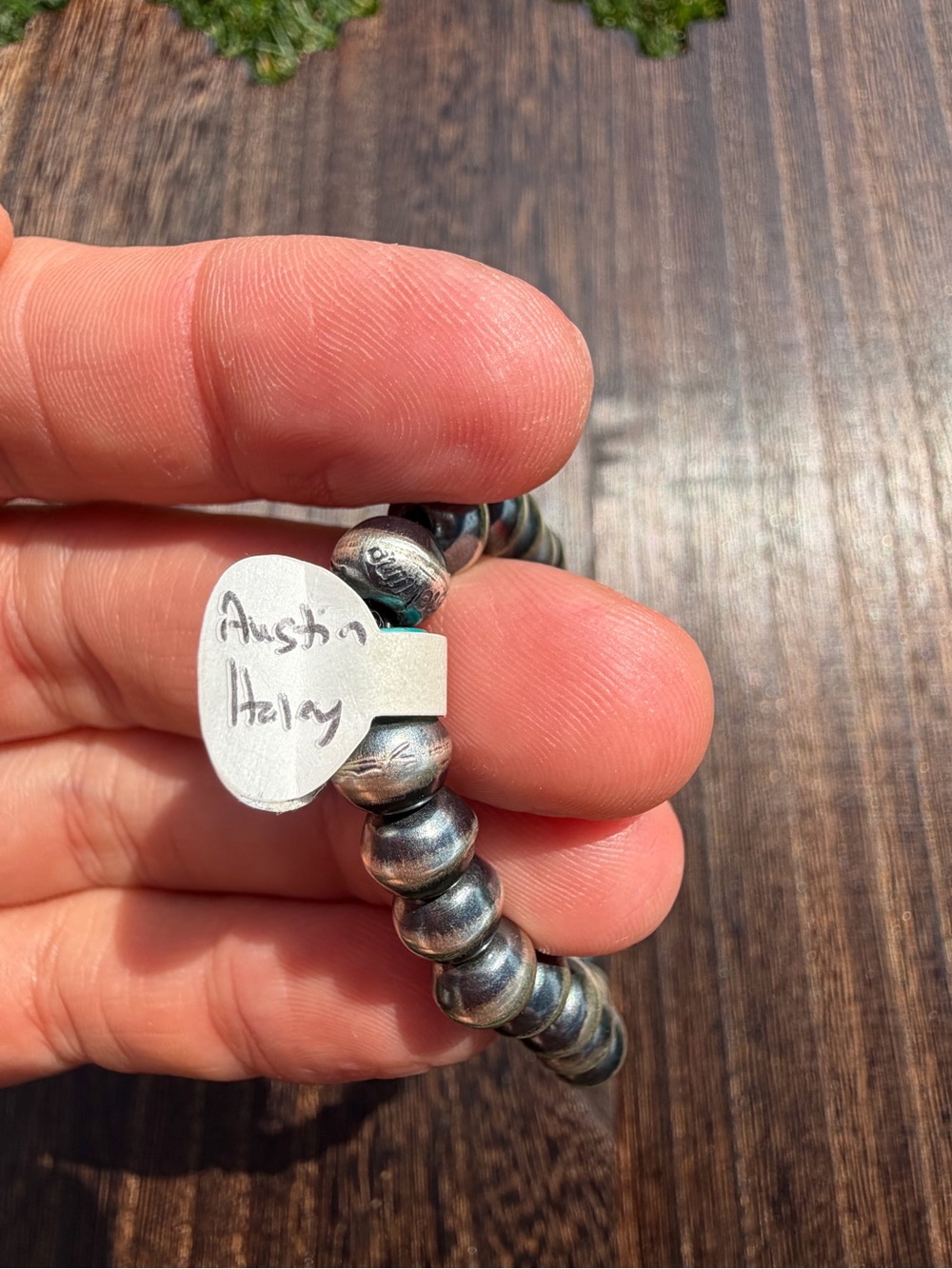 Handmade Navajo Pearl Stretch Bracelet- Sterling Silver- Signed by artist - Picture 9 of 9